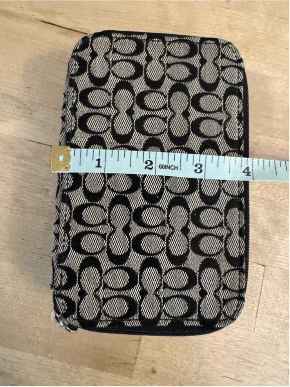Authentic COACH Signature Monogram Travel Zip Around Jewelry Case BLACK
